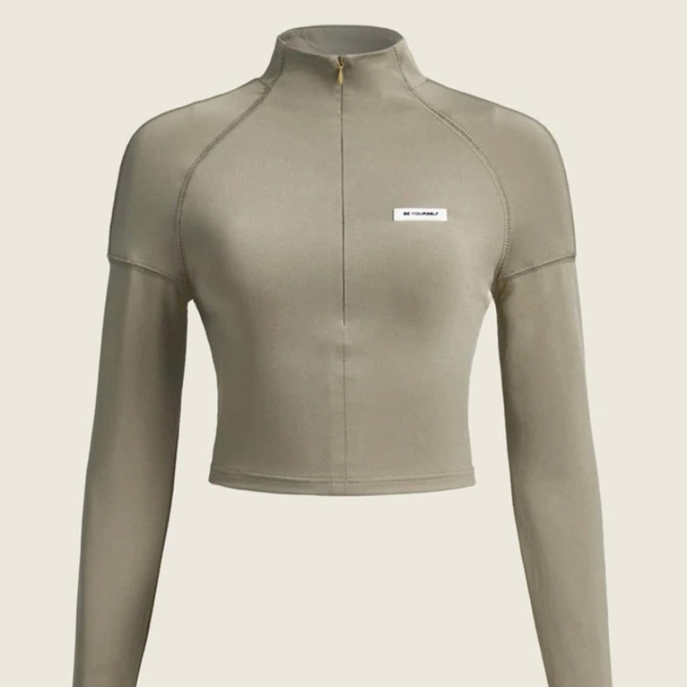 SHEIN Khaki zip crop top